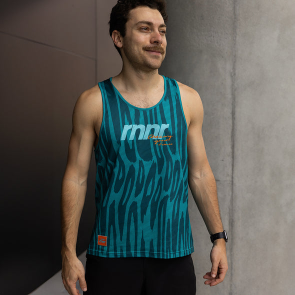 All Out Men's Singlet-Drippy Cheetah Teal